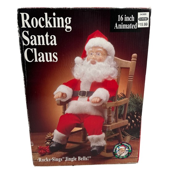 Christmas Santa Claus in Rocking Chair 16" TALL, MUSIC Sings Jingle Bells 1991 - Picture 4 of 13